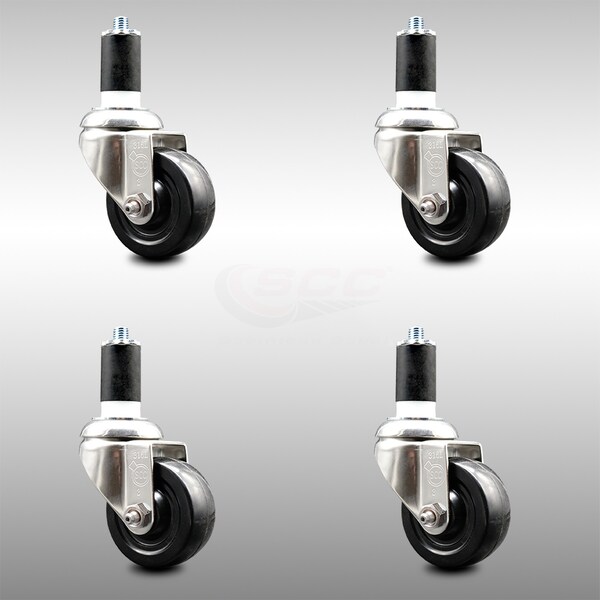 Service Caster 3 Inch 316SS Soft Rubber Wheel Swivel 1-5/8 Inch Expanding Stem Caster Set SCC SCC-SS316EX20S314-SRS-158-4 - main